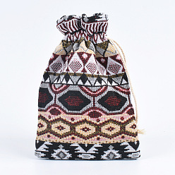 Коричневый Джутовые сумки на шнурке с принтом, прямоугольные, коричневые, 13x18 см