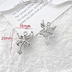 Bowknot Platinum Alloy Rhinestone Pendants, Bowknot Charms, 21x15mm
