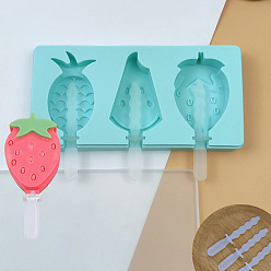 Клубника Силиконовые формы для мороженого своими руками, производитель льда, 3 полости, клубника/арбуз/ананас, 175x88x19 мм