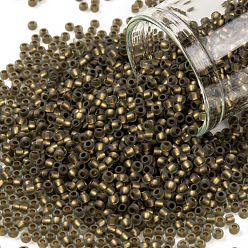 (999FM) Bronze Lined Black Diamond Rainbow Matte Круглые бусины toho, японский бисер, (999 fm) матовый черный бриллиант радуга с бронзовой подкладкой, 11/0, 2.2 мм, отверстие : 0.8 мм, о 1110шт / бутылка, 10 г / бутылка
