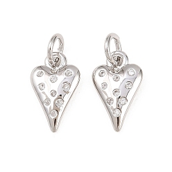 Платина Латунные микро проложить кубического циркония подвески, сердце прелести, стойки покрытие, долговечный, без кадмия и без свинца, платина, 13x8x2 мм, Перейти кольцо: 5x1 мм, внутренний диаметр: 3 мм