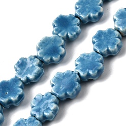 Васильковый Фарфора ручной работы бисер нитей, клевер, яркие глазированный фарфор, васильковый, 11~12.5x11~12x4.5~5 мм, отверстие : 1.4 мм, около 35 шт / нитка, 15.55'' (39.5 см)