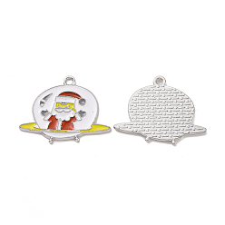 Платина Подвески из эмали из сплава с рождественской тематикой, НЛО с подвесками Деда Мороза, платина, 21.5x28x1.5 мм, отверстие : 1.8 мм