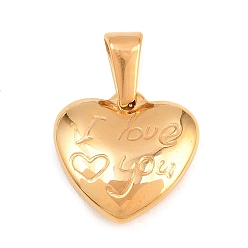 Golden Valentine's Day 304 Stainless Steel Pendants, PVD Vacuum Plating, Heart with I love you Charms, Golden, 15.5x16x5mm, Hole: 6x3.5mm