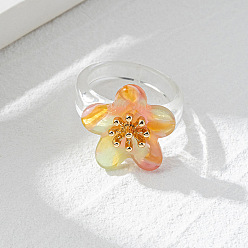 Оранжевый Смола с кольцами из сплава, цветок, золотые, оранжевые, 18 мм