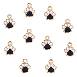 Черный 10 кулоны латунные эмалевые шт., долговечный, без кадмия и без свинца, реальный 18 k позолоченный, собака отпечатки лап, чёрные, 7x6x1 мм, отверстие : 1 мм