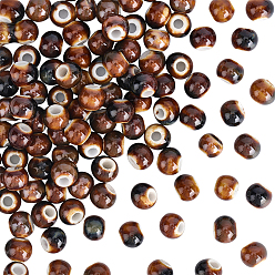 Кокосово-Коричневый 120шт. фарфоровые бусины ручной работы, круглые, яркие глазированный фарфор, кокосового коричневый, 6~7x5~6 мм, отверстие : 2 мм