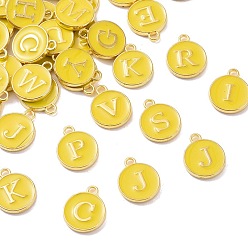 Gold Golden Plated Alloy Enamel Charms, Enamelled Sequins, Flat Round with Random Mixed Letters, Gold, 14x12x2mm,Hole:1.50mm