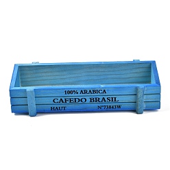 Blue Wooden Plant Box & Storage Box, Rectangle with Word, Blue, 21.3x8~8.5x4.5cm