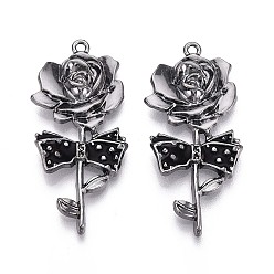 Черный Подвески из эмали и сплава, подвески-бантики в виде роз, металлический черный , чёрные, 42x19x4 мм, отверстие : 1.6 мм