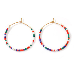 Синий Серьги из 306 нержавеющей стали, с пластиковой бисера, золотые, синие, 35x35 мм