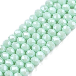 Аквамарин Стеклянные бусины с гальваническим покрытием , гальваническое покрытие, граненые, рондель, аквамарин, 3.5~3.8x3 мм, отверстие : 0.4 мм, около 105~110 шт / нитка, 29~31 см
