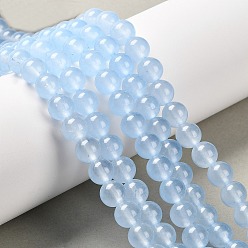 Светло-Голубой Натуральные и крашеные нити шарик Malaysia нефрита, круглые, Небесно-голубой, 8 мм, отверстие : 1.0 мм, около 48 шт / нитка, 15 дюйм