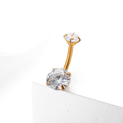 Круглые Прозрачные кубические циркониевые кольца для пупка, 316l хирургические пирсинг пупка из нержавеющей стали, изогнутая штанга украшения для тела для женщин, золотые, круглые, 197x5~8 мм