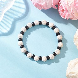 Белый Браслеты из натуральной лавы и кокосовой скорлупы с бусинами для женщин и мужчин, круглые, белые, внутренний диаметр: 2-1/8 дюйм (5.3 см)