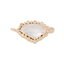 Белый Позолоченные латунные подвески с прозрачным фианитом, без кадмия и без свинца, стеклянные звенья в форме сердца, белые, 24x13x5 мм, отверстие : 1.5 мм