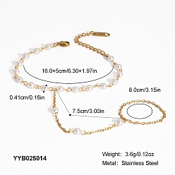 Настоящее золото 18K 304 Браслеты-кольца из нержавеющей стали с имитацией жемчуга для женщин, реальный 18 k позолоченный, 3 дюйм (7.5 см) в длину, внутренний диаметр: 6-1/4 дюйм (16 см), Кольцо: 80 mm внутреннего диаметра