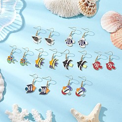 Золотой 8пары на тему океана 304 серьги-подвески из нержавеющей стали, с подвесками из эмали и сплава , золотые, 35.5~40x16.5~20 мм