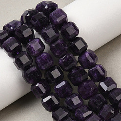 Темно-Фиолетовый Бусины из натурального белого нефрита, граненые настольные бусины в форме куба, окрашенные, темно-фиолетовый, 7.5~8x8x8 мм, отверстие : 1 мм, около 37 шт / нитка, 11.81'' (30 см)