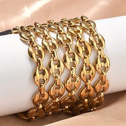 Настоящее золото 18K 304 браслеты-цепочки из нержавеющей стали в виде кофейных зерен для женщин и мужчин, ионное покрытие (ip), долговечный, реальный 18 k позолоченный, 8.74 дюйм (22.2 см)