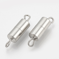 Stainless Steel Color Tarnish Resistant 201 Stainless Steel Screw Clasps, Column, Stainless Steel Color, 17.5~18x5mm, Hole: 1.5x2mm
