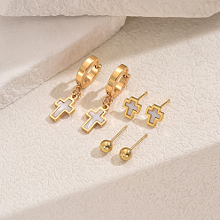 Золотой Модные комплекты сережек из нержавеющей стали, крестик, золотые, 5~31 мм, 3 пар / набор