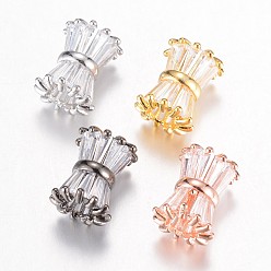 Mixed Color Brass Cubic Zirconia Beads, Clear, Mixed Color, 13x9mm, Hole: 4mm