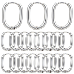 Нержавеющая Сталь Цвет 24шт. серьги-кольца Huggie Hoop из нержавеющей стали, 304 игла из нержавеющей стали с 201 кольцом из нержавеющей стали, овальные, цвет нержавеющей стали, 15x10.5x2 мм