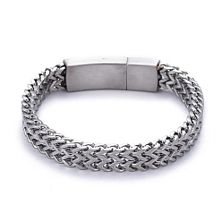 Stainless Steel Color Tarnish Resistant 304 Stainless Steel Wheat Chain Bracelets, with Bayonet Clasps, Stainless Steel Color, 9 inch(23cm), 10mm