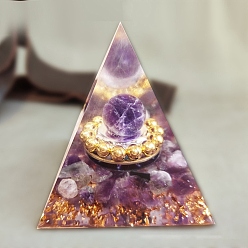 Орхидея Генераторы энергии смолы оргонитовой пирамиды, рейки натуральные аметистовые чипсы внутри для украшения стола домашнего офиса, сиреневые, 50x50x50 мм