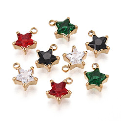 (52) Непрозрачная лаванда 304 подвески из нержавеющей стали и кубического циркония, звезды прелести, вакуумное покрытие pvd, реальный 18 k позолоченный, разноцветные, 10x8x4~4.5 мм, отверстие : 1.6~1.8 мм