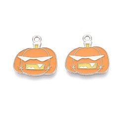 Тыква Подвески из сплава с эмалью на тему Хэллоуина, платина, тыква, 22x20.5x1 мм, отверстие : 2 мм