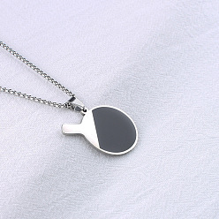 Stainless Steel Color 304 Stainless Steel Enamel Blak Table Tennis Bats Pendant Box Chain Necklaces for Men, Stainless Steel Color, 23.62 inch(60cm)