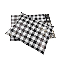 Черный Прямоугольные полиэтиленовые самоклеящиеся упаковочные пакеты, шотландка шаблон, чёрные, 37x26 см