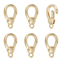 Настоящее золото 18K 6шт. латунные пружинные кольца-затворы, слеза, без кадмия и без свинца, долговечный, реальный 18 k позолоченный, 16x9x3.5 мм, отверстие : 1.6 мм