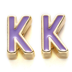 Letter K Рейка покрытие сплава эмалевые бусины, без кадмия, без никеля и без свинца, золотой свет, средне фиолетовый, letter.k, K: 10x6.5x5 мм, отверстие : 1.6 мм