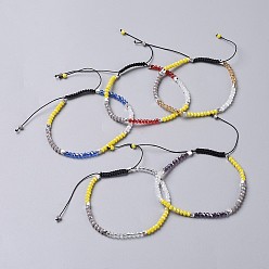 Gemischte Farbe Glasgeflochtene Perlenarmbänder galvanisieren, mit Messingperlen und Nylonfaden, Gemischte Farbe, 2-1/8 Zoll ~ 3-3/8 Zoll (5.5~8.5 cm)