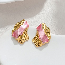 Pink 304 из нержавеющей стали серьги, молотые текстурированные самородки, золотые, розовые, 19x27 мм