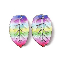 Leaf Rainbow Color Printed Iron Pendants, Red Copper, Colorful, Leaf, 26.5x16.5x2mm, Hole: 1.5mm