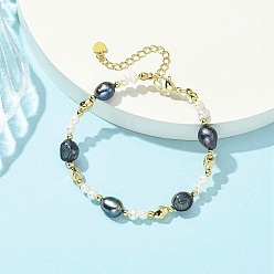 Полуночно-синий Женские браслеты из бисера из натурального культивированного пресноводного жемчуга, картофель и овал, золотые, темно-синий, 7.09 дюйм (18 см)