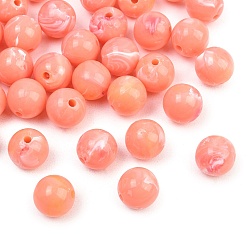 Светло-Коралловый Непрозрачные акриловые бусины, имитирующие драгоценные камни, круглые, два тона, свет коралловый, 11.5~12x11~12 мм, отверстие : 2.5 мм, Около 526 шт / 500 г