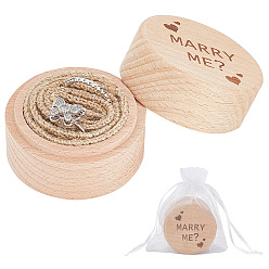 Heart Column Wooden Finger Ring Storage Boxs, with White Organza Bag, Heart, 5.2x4cm