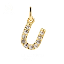 Letter U Подвески из латуни с фианитами и переходными кольцами, реальный 18 k позолоченный, Буква U, 15x11.5x2.2 мм, отверстие : 2.8 мм