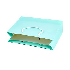 Aquamarine Kraft Paper Bags, with Handles, Gift Bags, Shopping Bags, Rectangle, Aquamarine, 21x27x8.1cm
