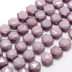 чертополох Стеклянные нити из бисера, гальваническое покрытие, граненый шестиугольник, чертополох, 14x8 мм, отверстие : 1 мм, около 20 шт / нитка, 11.4 дюйм