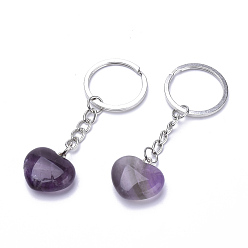 Amethyst Natural Amethyst Keychain, with Iron Findings, Heart, 80mm