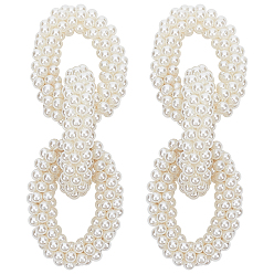 Beige 2Pcs Resin Imitation Pear Beaded Connector Charms, Rings, Beige, 93x37mm