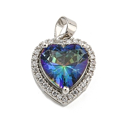 Разноцветный Подвески из латуни с микропаве из прозрачного кубического циркония, шарма сердца, платина, красочный, 16.5x13.5x7 мм, отверстие : 4x3.5 мм