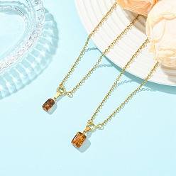 Золотой Кулон из натурального янтаря в форме куба 304 Цепочки из нержавеющей стали с пружинными застежками, золотые, 17.32 дюйм (44 см)