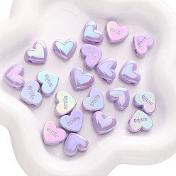 Сливовый 5 акриловые бусины, имитирующие жемчуг, сердце со словом улыбка, Перламутровые покрытием, слива, 17x14 мм, отверстие : 3 мм